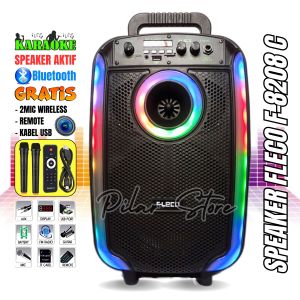 Speaker Bluetooth FLECO F-8208C 85 Inch Free 2 Mic Wireless + Remote - Speaker Karaoke Full Bass - Speaker Led Wireless / FLECO F-8208 C Free Mic Super Bass