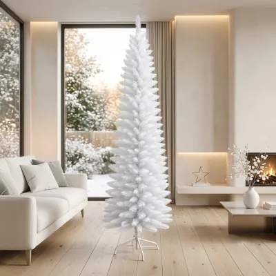 Pencil Christmas Tree Artificial Slim White Pink Xmas Tree Folding Metal Stand for Home Office Hotels Decoration