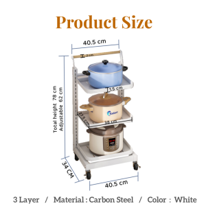 COLOGO 🥇 3/4/5 Tier Adjustable Trolley Rack Stainless Steel Kitchen Rack Vegetable Storage Pot Rack / Rak Dapur