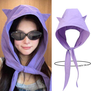 X.Z.MOONLIGH Little Devil Strap Quick-Drying Sun Protection Hat for Women Thin Ear Protection Headscarf Cute Hat