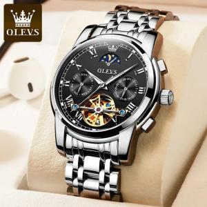 OLEVS 6617 Mens Classic Mechanical Watch Waterproof Business Stainless Steel Strap Watch Skeleton Automatic Mechanical Watch