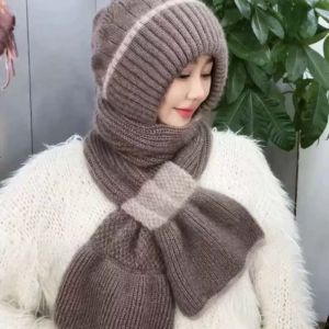 CHENJIE Ear Protection Knitted Scarf Hat Luxury Brand Design Women Wraps Scarf Cap Trendy Autumn Winter Keep Warm Shawl