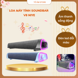 Loa Máy Tính Laptop PC Soundbar V8 Bluetooth NIYE Âm Thanh Bass Cực Thiết Kế Đèn Led Hiện Đại Thiết Kế Nhỏ Gọn