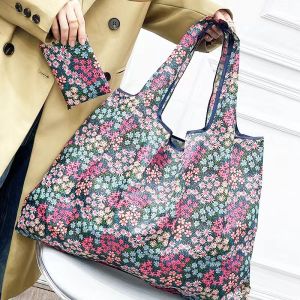 10Pcs Large Foldable Shopping Bag with Design Premium Quality Portable Waterproof Collapsible Handheld Bag Eco-Friendly Groceries Shopping Tote Bag Reusable Tote Pouches for Home Storage and Organization