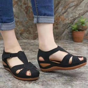 [Free Shipping] New Summer Collection: Retro WomenS Sandals With Decorative Stitching And Velcro Straps Available In Plus Sizes For Comfortable Wear