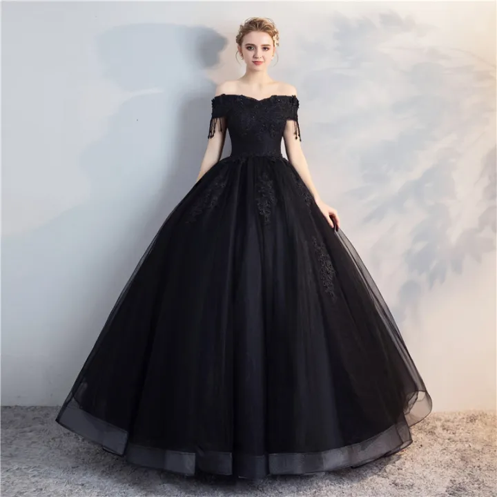 Glary Star New Wedding Dresses Black One Shoulder Evening Dress