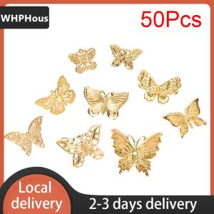 [COD] WHPHous Ship within 24 hours 50Pcs Set Gold Metal Filigree Hollow Butterfly Charms Craft DIY Jewelry Making