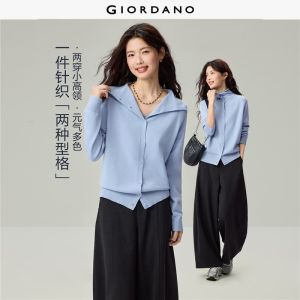 Giordano Beau Monde Women Roll-edge high neck cardigan Free Shipping 13356620