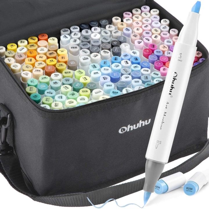 Ohuhu Dual Tip, 120-Color Sketch Marker, Alcohol-based Brush Markers Bonus  1 Blender