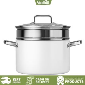 [VSC] Non Stick Stock Pot with Lid Ceramic Cooking Cookware with Steamer Basket Cooking Pot Stainless Steel Handle for All Stoves