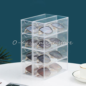 O-KAY 4 Layers Acrylic Glasses Stackable Storage Box Transparent Sunglasses Display Organizer Cosmetics Storage Stationery Drawer Storage Box