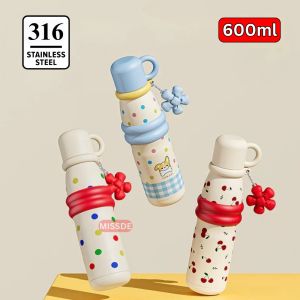 Botol Minum Stainless Steel 600ml / Tumbler Portable Insulated Bottle With Mug Kawai