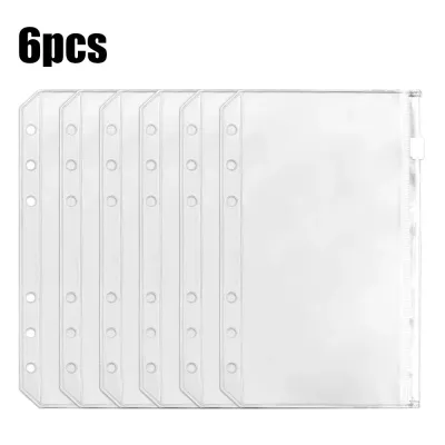 MUNCHX 6Pcs A6 6-Hole Binder Pockets Waterproof PVC Zipper Binder Pouches Receipt Bag Savings Challenge Binder Pockets