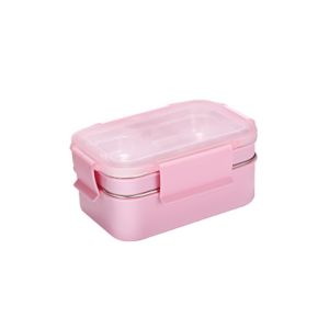 QUA 304 Stainless Steel Double Layer Thermal Lunch Box Microwaveable Rectangular Fresh-keeping Box Fall-resistant Leak-Proof Food Container School