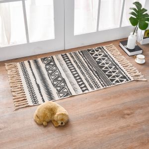 [IN STOCK]Long 60x90CM Cotton and Linen Tassel Woven Carpet Bedroom Floor Mat Door Living Room Carpet Area Rug