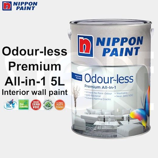 Nippon Paint Odourless All-in-1 Premium Emulsion Paint 5L for interior ...