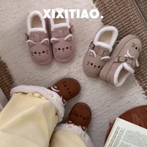 XIXITIAO Winter Cotton Slippers Soft Cute Cat Womens Warm Lovely Cotton Shoes Fashion Fleece Slip-On Loafers Winter