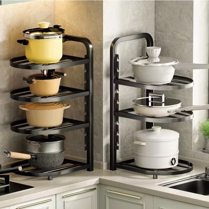 卐 2-4 Tier Kitchen Pan Organizer Pot Rack Lid Holder Adjustable Under ...