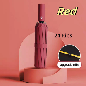 24 Ribs Automatic Umbrella Windproof Anti-UV Sunscreen Large Umbrella Folding Sunshade Resistant Rain Storm Wind