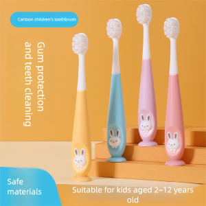 Bunny Designed Toothbrush with Soft Silicone Bristle Non-Slip Grip and Silica Gel Sucker Baby Small Head Soft for Kids with Case 1pc