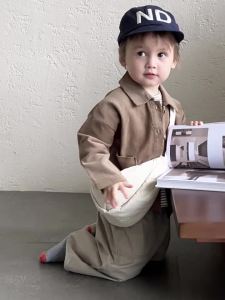 Childrens Corduroy Jacket Spring Outfit Korean Style Kids Clothing Spring Baby Striped T-Shirt Casual Long Pants Set