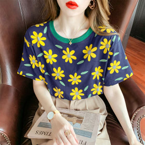 LHFriday ขายดีประจำฤดูกาล🔥 แขนสั้น คอกลม ลายดอกไม้สีเหลืองสุดปัง✨เหมือนเด็ก เสื้อลายดอกไม้สดใสเกิ๊นนนน ผ้าเนื้อนิ่มเด้งใส่สบายฝุดๆ🥳