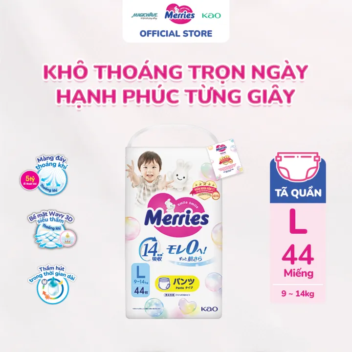 Tã quần Merries cỡ L 44 miếng