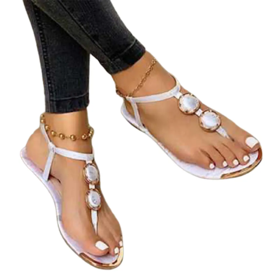 Lady Gladiator Flat Sandals Summer Casual Beach Ankle Strap Shoes