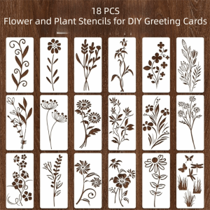 YUNAFIN Reusable Plastic Stencils Set Flower Leaf Pattern Butterfly Design Painting Templates  Large Size Floral Painting Stencils Scrapbooking