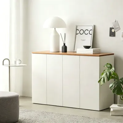 STON Sideboard Simple Cabinet 2/3 Doors Kitchen Storage Adjustable Inner Panel Modern TV Stand Space Saver Storage Cabinet 简约餐边柜白色/黑色