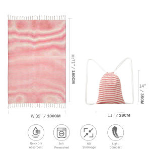 Striped cotton Turkish beach towel with backpack-sized bath towel breathable skin-friendly and ultra-soft