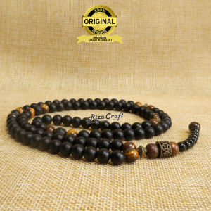 Tasbih Batu Alam Kristal Black Onyx Mix Tiger Eye Lava Stone Asli Original 99 Butir Mewah Terbaru