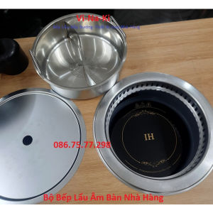 Bộ bếp từ lẩu âm bàn tròn bếp từ nhà hàng giá rẻ nồi lẩu 2 ngăn inox tròn âm bàn nồi inox nấu lẩu nhà hàng