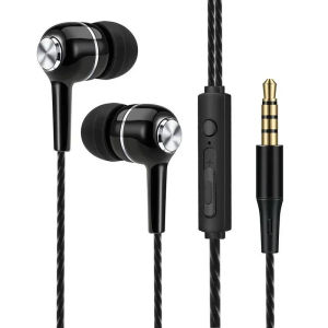 Fon kepala berwayar 3.5mm earbuds sukan dengan bass efon fon inga stereo headset dengan mic volume kawalan muzik fon inga