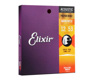 สายกีตาร์โฟล์คร้อง Elixir เคลือบหลายรุ่น ครอบคลุมทุกแบบ เทคโนโลยีเคลือบมาตรฐานนาโน ทำจากทองเหลืองและทองแดงฟอสฟอรัส มีแกนเหล็กหกเหลี่ยม ให้เสียงคมชัดยาวนาน ทนสนิมและการกัดกร่อน
