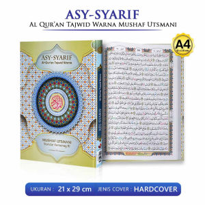 Mushaf Alquran Asy Syarif A4 Besar HC Tajwid Warna Al Quran Utsmani Non Terjemah Ayat Pojok 20 Baris Standar Kemenag RI