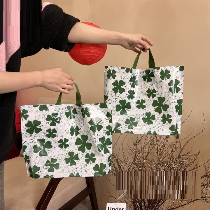 CLOVER Printed Design Plastic Bag w/ Handle Expandable Bottom for