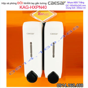 Hộp đựng xà phòng Caesar KAG-HXPN40 -Trắng-White thiết kế hiện đại hộp nước rửa tay bông 2 ngăn 350ml sữa tắm dầu gội đầu