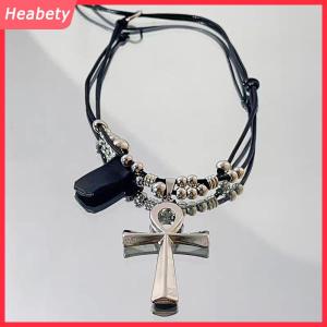 Heabety Y2k Retro Kim Loại Chữ Thập Mặt Dây Chuyền Vòng Cổ Cho Phụ Nữ Cô Gái Punk Gothic Dây Màu Đen Dài Áo Len Chuỗi Thời Trang Đảng Trang Sức Quà Tặng