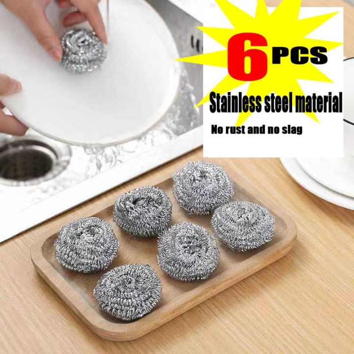 6PCS Steel Wool Scrubber Metal Scouring Pad Stainless Steel Scourer Pot