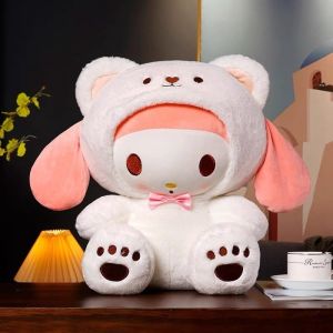 25cm Sanrio Plushie Toy Cinnamoroll Cute Transformation White Bear Kuromi Melody Pochacco Doll Birthday Gift