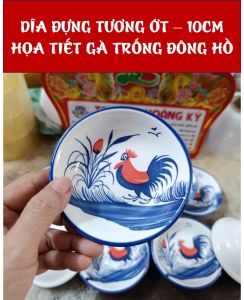 BỘ 10 DĨA ĐỰNG TƯƠNG ỚT MUỐI TIÊU – 10cm - HỌA TIẾT GÀ TRỐNG ĐÔNG HỒ