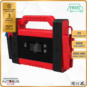 [NEW TECHNOLOGY] CARKU 109B Ultra-Capacitor 12V Vehicle Car Jumpstarter (1200A Peak) 6000 mAh Backup Battery Powerbank + LED Flashlight + Integrated Clamps + Long Lasting Durable High Life Cycle Capacitor