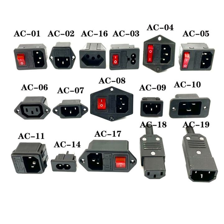 IEC320 C14 Electrical AC Socket 3 Pin Red LED 250V Rocker Switch 10A ...