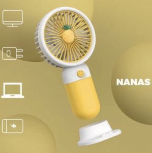 Kipas Angin Genggam Mini Fan Portable Karakter Buah Bunga Lucu bisa di cas ada Dudukan Handphone Rechargeable / Kipas Angin Tangan / Mini Fan