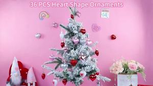 36 PCS Heart Ornaments for Valentines ay ecorationsRe Pink Silver White Glitter Heart Shape Hanging BaublesRomantic Valentines Tree ecorations for Home Party Office