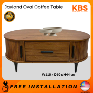 (FREE Installation+Shipping) KBS Jaylond Oval Sideboard / Full Solid Wood/ 3 Drawers / 2 Sliding Doors / Mid-century modern / W110 x D60 x H44 cm