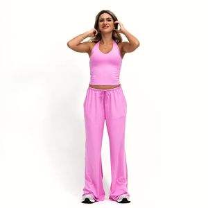 Zechuang Brushed Long Pants Draped Wide-Leg Loose Casual Pants for Women Sports and Fitness Elastic Drawstring Trousers 3058