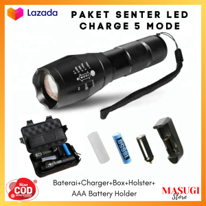 Senter LED Super Terang 8000 Lumens Kuat Waterproof Set Flashlight Cree XM Police Outdoor Camping