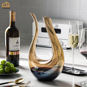 Vision 1.5L Luxurious U-shaped Lead-Free Crystal Glass Red Wine Decanter Household Wine Wake Up Pot Wine Pourer Container Four Color Options